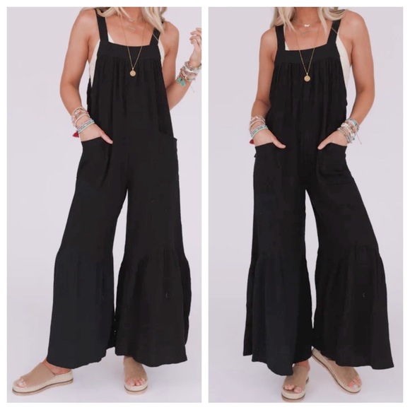 24 Boho Wide Leg Ruffle Hem Jumpsuit - Picture 2 of 7